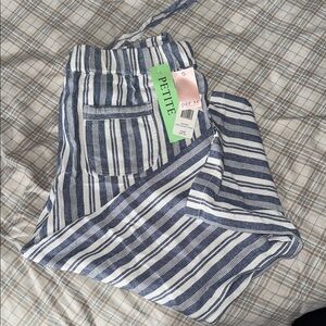 Per Se Navy and White Striped Trousers